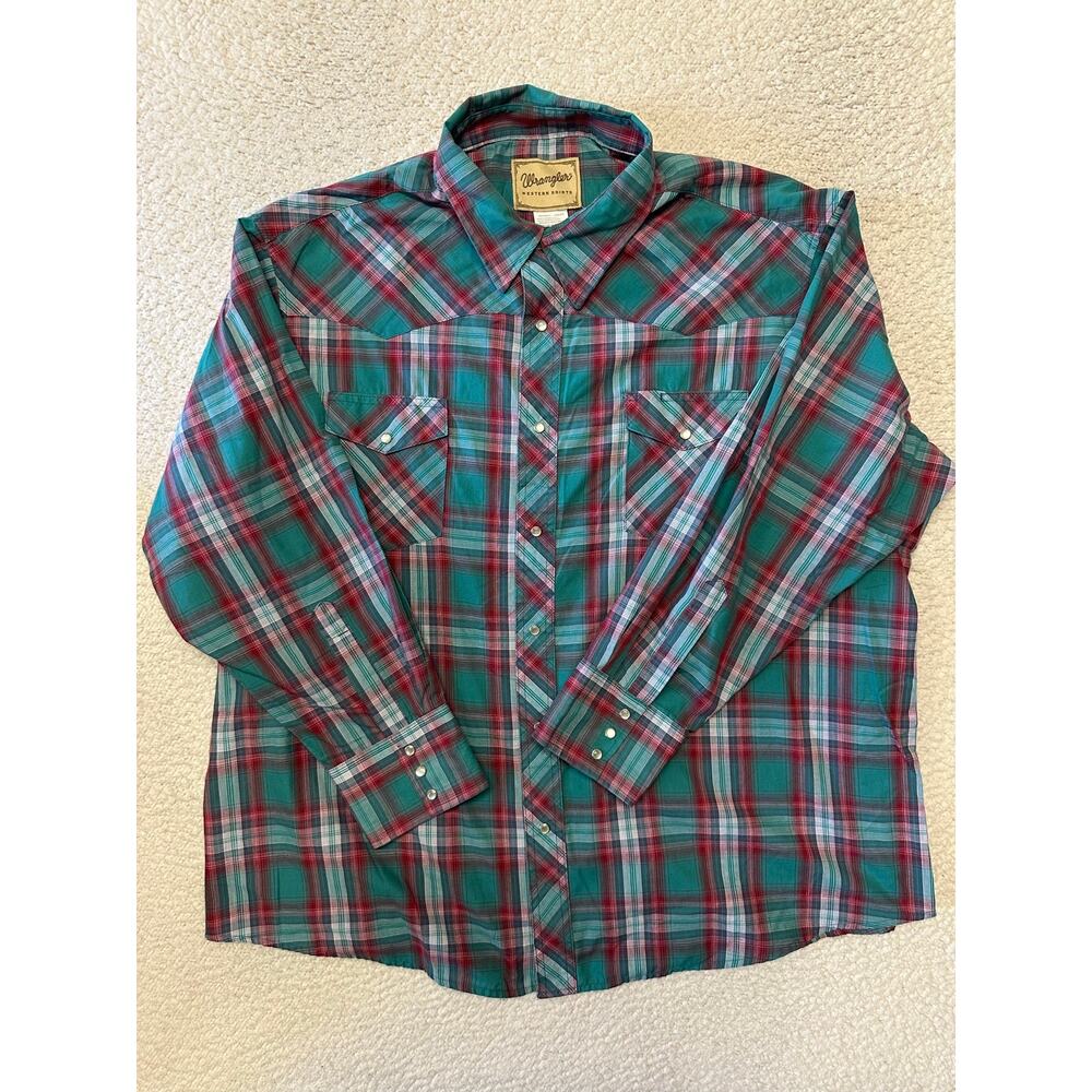 Wrangler Mens Long Sleeve Pearl Snap Western Plaid Shirt Size 3XL